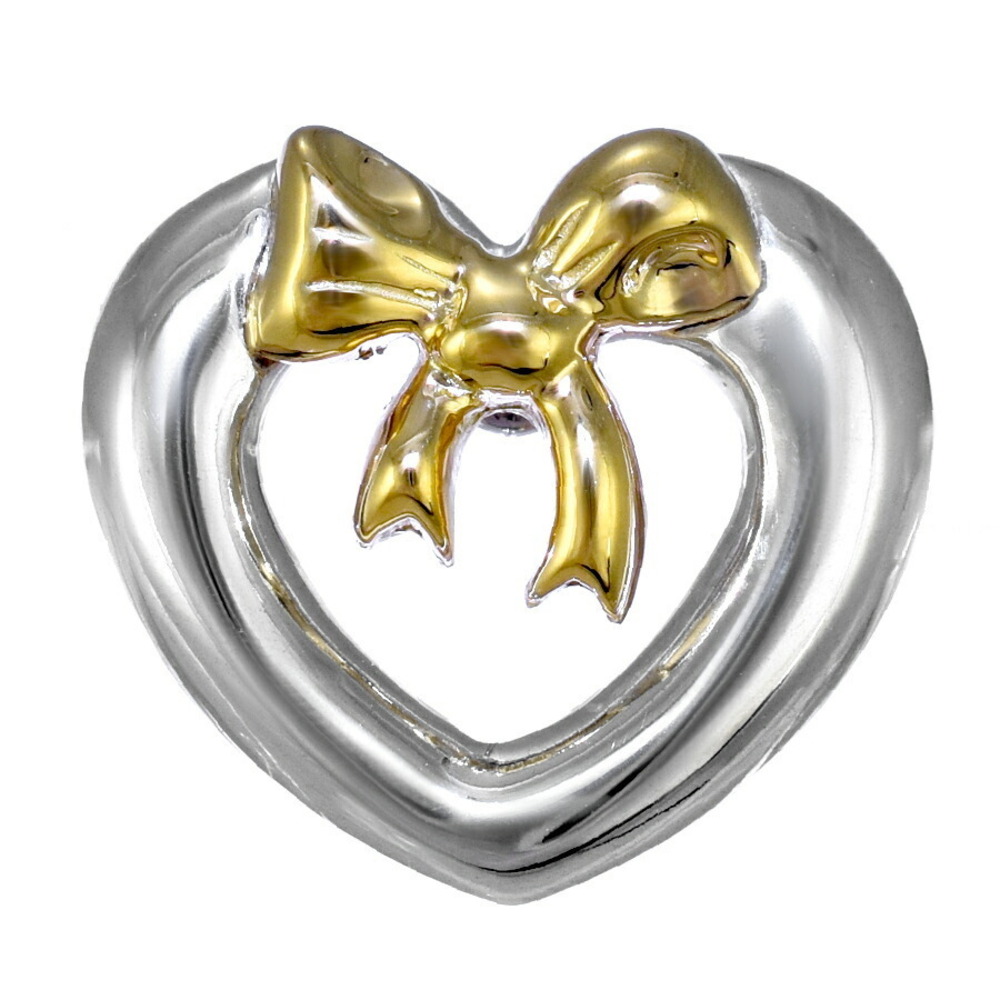 Tiffany Heart Bow Ribbon Earring Silver yellow gold CO